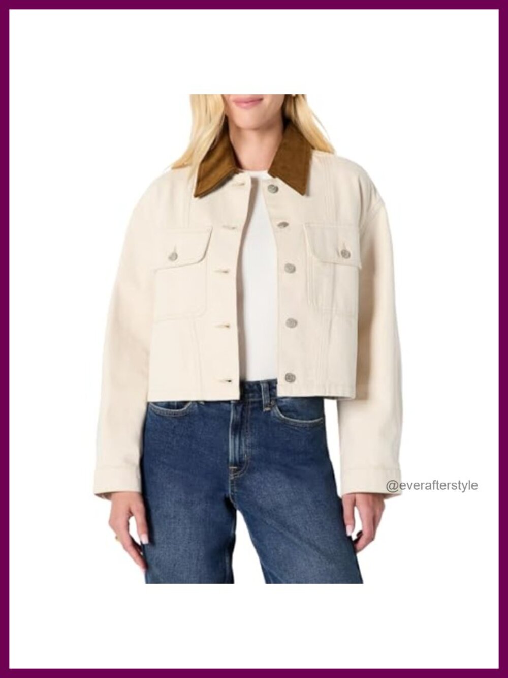 Oversized Cropped Heavyweight Denim Jacket with Corduroy Collar